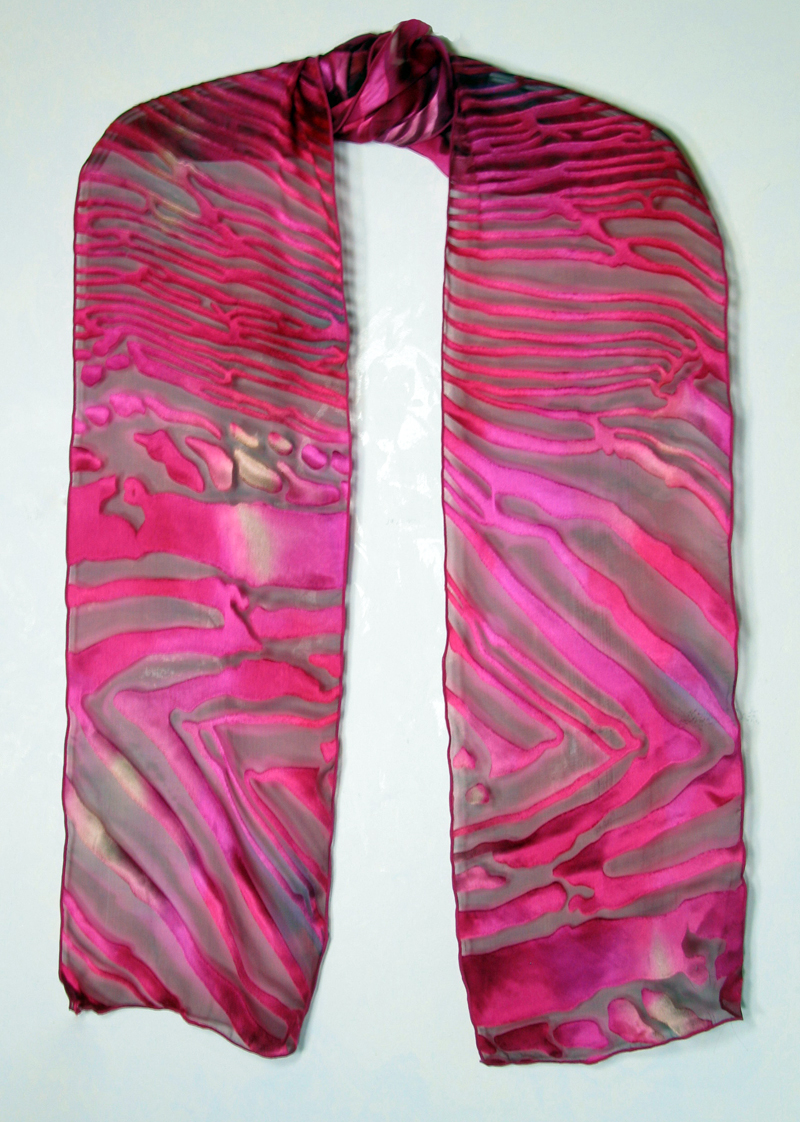 Hand-painted silk/rayon scarf - Hot Pink Zebra Stripes